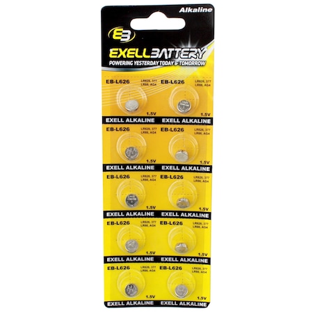 Exell Battery 10pk Exell Alkaline 1.5V Watch Battery Replaces AG4 377 LR66 EB-L626